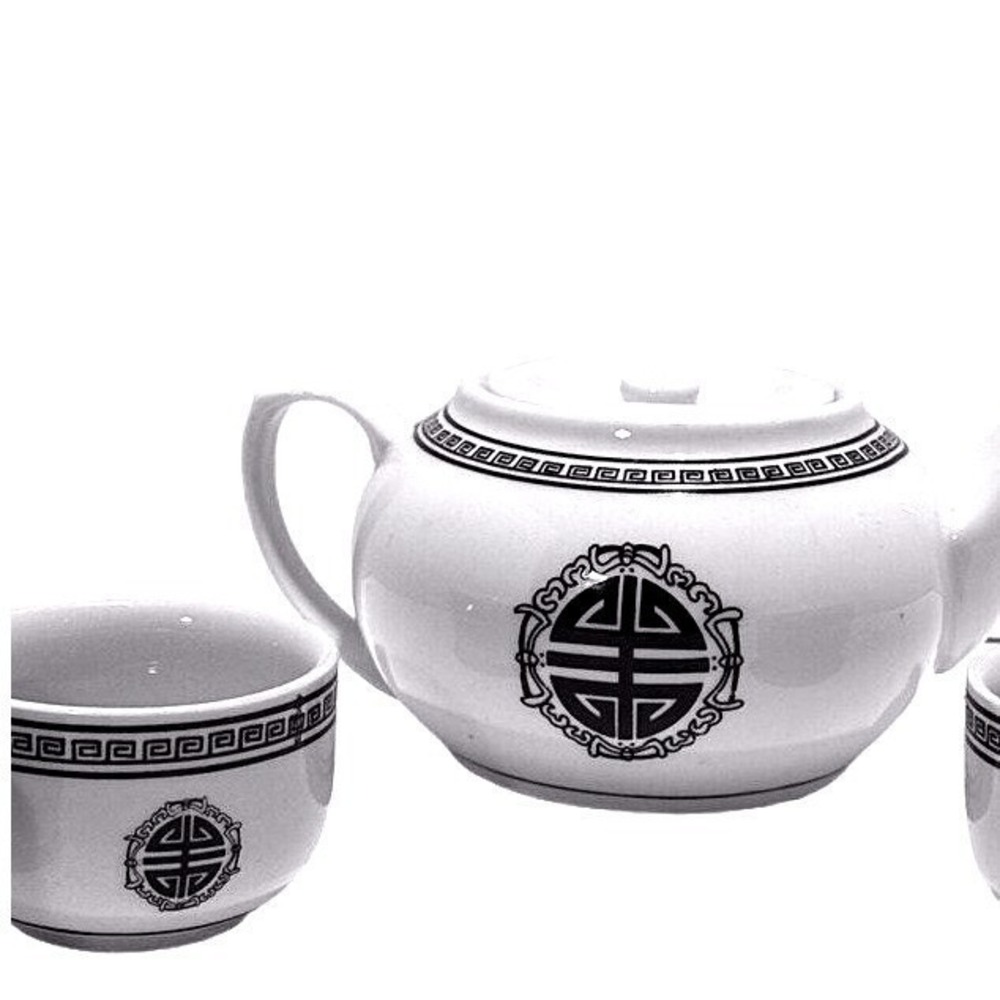 Asian Tea Set Teapot with 2 Cups‎ Oriental Design White Porcelain - Picture 6 of 15